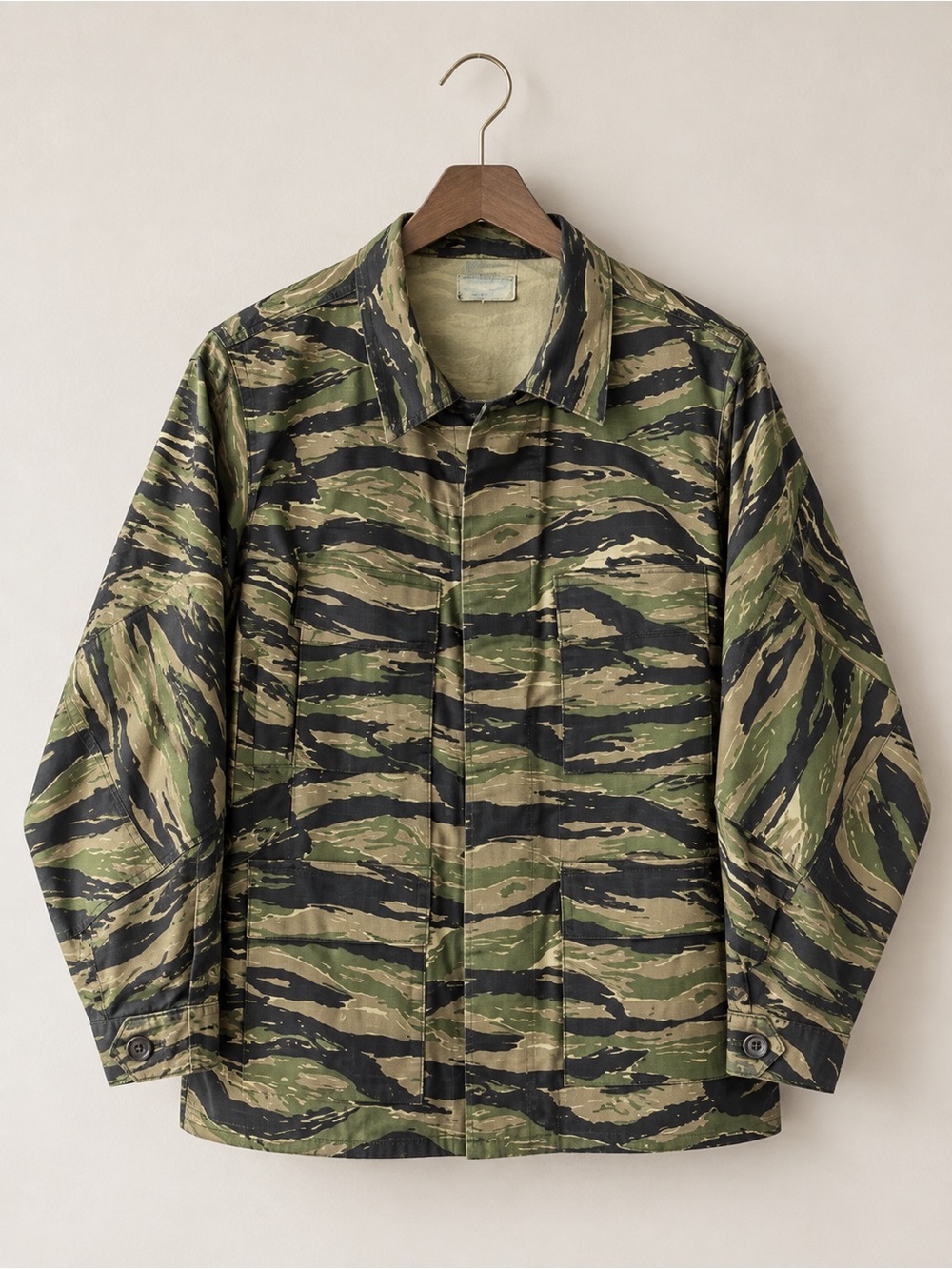 Tiger Striped Camo Army Jacket Button Front Cargo Pocket Combat Streetwear LRG